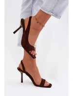 Dámské sandály na podpatku z eko semiše čokoládové Calvoria