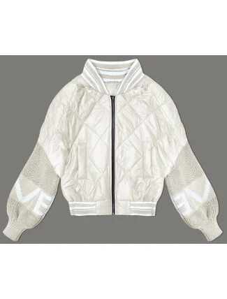 Světle béžová dámská bunda typu "bomber" se svetrovými rukávy (2439) Světle béžová dámská bunda typu "bomber" se svetrovými rukávy (2439)