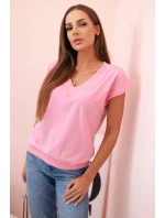 Dámská bavlněná blůza s výstřihem do V a potiskem vlaštovek světle růžová Dámská bavlněná blůza s výstřihem do V a potiskem vlaštovek světle růžová