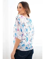 Dámská halenka s květinovým vzorem s vázáním dole modrá