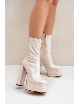 Lakované Boty Na Platformě A Vysokém Podpatku Béžové Lotisha
