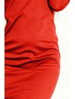 Dámské šaty NUMOCO jednoduché s dlouhým rukávem viskózové krátké měď - Červená - Numoco Dámské šaty NUMOCO jednoduché s dlouhým rukávem viskózové krátké měď - Červená - Numoco