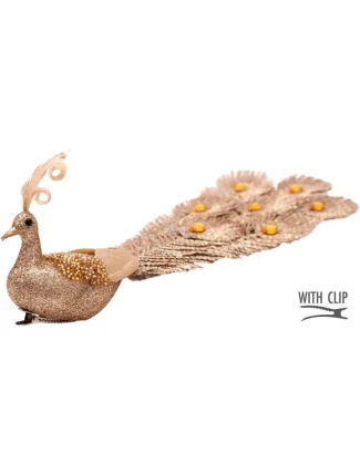 OZDOBNÝ PÁV NA SPONĚ NA CETKY ZLATÝ