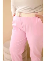 Dámské bavlněné kalhoty Plus Size s páskem světle růžové