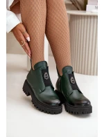 Zazoo 60451 Dámské kožené boty s ozdobou tmavozelené