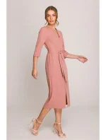 S396 Šaty se zavinovacími detaily ve střední délce - růžové S396 Šaty se zavinovacími detaily ve střední délce - růžové