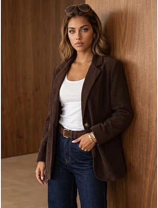 Dámská čokoládová kordová bunda FashionStreet PY0157 Dámská čokoládová kordová bunda FashionStreet PY0157
