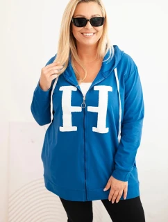 Dámská mikina Plus Size bavlněná s kapucí a velkým písmenem H chabrová