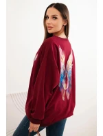 Dámská oversized mikina z bavlny s barevnými křídly na zádech bordová