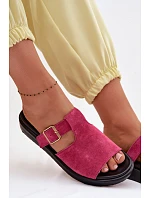 Semišové dámské sandály na platformě se zlatým sponem Fuksie Zemela