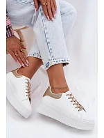 Dámské tenisky na platformě z imitace kůže bílo-zlaté se třpytkami Calinae
