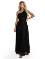 656-3 Dlouhé třpytivé večerní šaty na jedno rameno - klasické černé