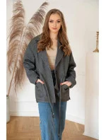 Volný krátký dámský kabát v grafitové barvě (2727) Volný krátký dámský kabát v grafitové barvě (2727)