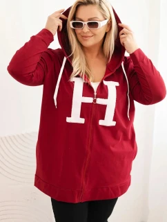 Dámská mikina Plus Size bavlněná s kapucí a velkým písmenem H bordová