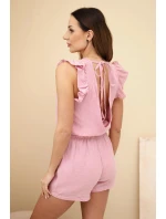 Dámský mušelínový overal s volánky tmavě růžový