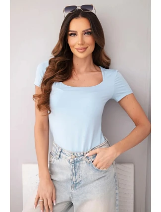 Dámská bambusová halenka s krátkým rukávem a širokým výstřihem basic modrá