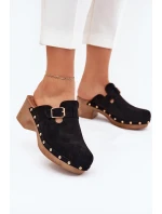 Dámské Pantofle Na Podpatku S Přezkou Černé Veldexina