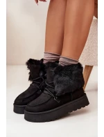 Dámské Sněhule Na Platformě S Kožešinou A Šněrováním Big Star SS274113 Černé Dámské Sněhule Na Platformě S Kožešinou A Šněrováním Big Star SS274113 Černé