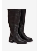 Kožené dámské kozačky na nízkém podpatku vyhřívané Vinceza 66823 černé