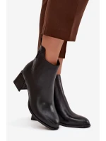 Dámské kožené kotníkové boty na podpatku vyhřívané černé Nolivra