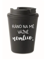 RÁNO NA MĚ VÁŽNĚ NEMLUV. - černý termohrnek 300 ml RÁNO NA MĚ VÁŽNĚ NEMLUV. - černý termohrnek 300 ml