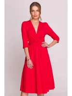 S404 Úpletové šaty s vázacím páskem - červené