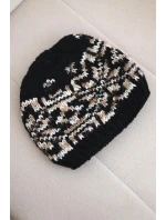 Dámská zimní čepice z vlny s norským vzorem K354 černá+béžová