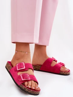 Dámské sandály s průhlednými prvky na korkové podrážce fuchsie Sercele