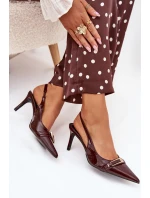 Lakované Lodičky Na Jehlovém Podpatku Se Zlatou Sponou Čokoládové Vivae