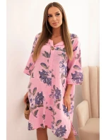 Dámská bavlněná šaty s květinovým vzorem a 3/4 rukávem světle růžová