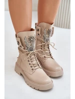 Eko Kožené Boty Workery Se Zdobením Zateplené D&A Bežové MR880-080