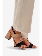 Sandály Na Sloupkovém Podpatku Černo-Bežové Afleeria Sandály Na Sloupkovém Podpatku Černo-Bežové Afleeria