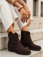 Dámské kozačky s prolamovaným svrškem na nízkém podpatku hnědé FashionStreet ZY1431