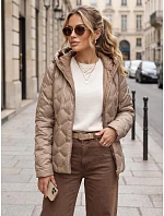 Dámská prošívaná přechodová bunda s kapucí, béžová, FashionStreet TY5882 Dámská prošívaná přechodová bunda s kapucí, béžová, FashionStreet TY5882