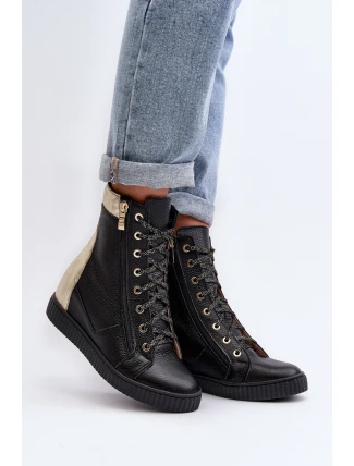 Zazoo 3081 Kožené Dámské Tenisky Na Kotníku Černé