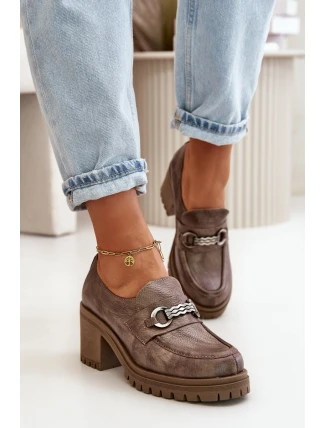 Zazoo 20175 Dámské polobotky na podpatku Přírodní kůže Tmavě béžové