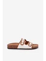 Dámské Plátěné Pantofle Na Korkové Platformě S Přezkami Bílé Osoffe