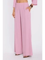 M906 Palazzo kalhoty s elastickým pasem a bočními kapsami - pudrové M906 Palazzo kalhoty s elastickým pasem a bočními kapsami - pudrové