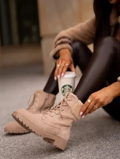 Dámské Zateplené Kotníkové Boty Workery Na Zip Béžové Mivael