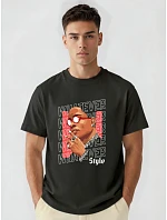 Pánské bavlněné tričko oversize s potiskem černé FashionStreet NX1013R Pánské bavlněné tričko oversize s potiskem černé FashionStreet NX1013R