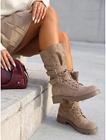 Dámské šněrovací semišové boty typu „workery“ v béžové barvě FashionStreet ZY1470 Dámské šněrovací semišové boty typu „workery“ v béžové barvě FashionStreet ZY1470