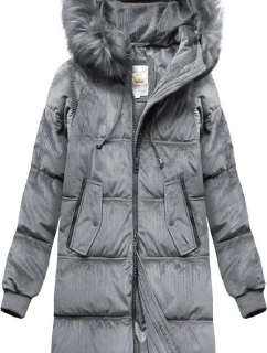 Šedá dámská manšestrová zimní bunda s kapucí (7763)