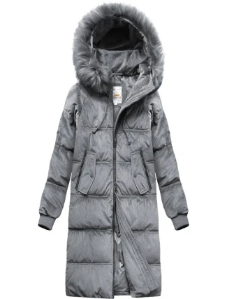 Šedá dámská manšestrová zimní bunda s kapucí (7763)