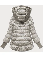 Dámská krátká bunda s pletenými žebrovanými lemy béžová (P22/P3-6636/P3-6023-62) Dámská krátká bunda s pletenými žebrovanými lemy béžová (P22/P3-6636/P3-6023-62)