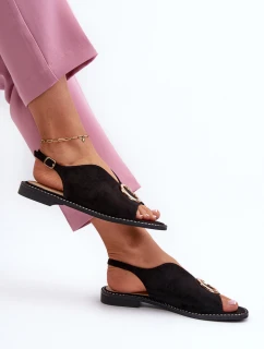 Elegantní dámské sandály s ozdobou z ekosuede S.Barski KV27-058 Černé