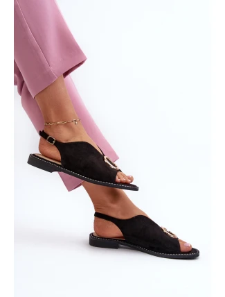 Elegantní dámské sandály s ozdobou z ekosuede S.Barski KV27-058 Černé