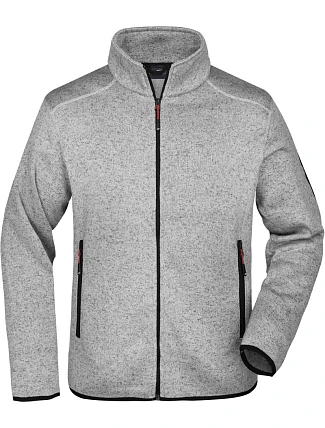 Daiber JN 762 Pánská pletená fleecová bunda 02.0762 light grey melange/red
