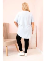 Dámská blůza Plus Size z viskózy s květinovým potiskem a nápisem modrá