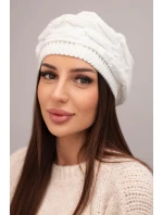 Dámská zimní čepice z vlny s ozdobným pletením a džetami K397 bílá