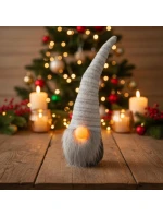 SKŘÍTEK S DLOUHÝM BÍLÝM KLOBOUKEM A SVÍTÍCÍM NOSEM 42CM